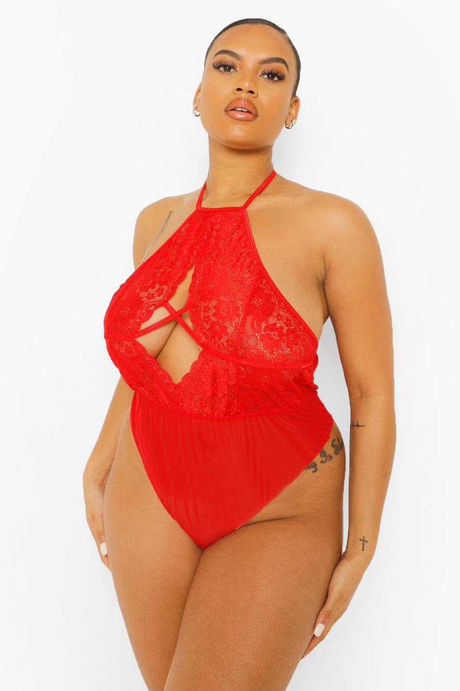 Red Plus Cross Front Keyhole Bodysuit image number 1