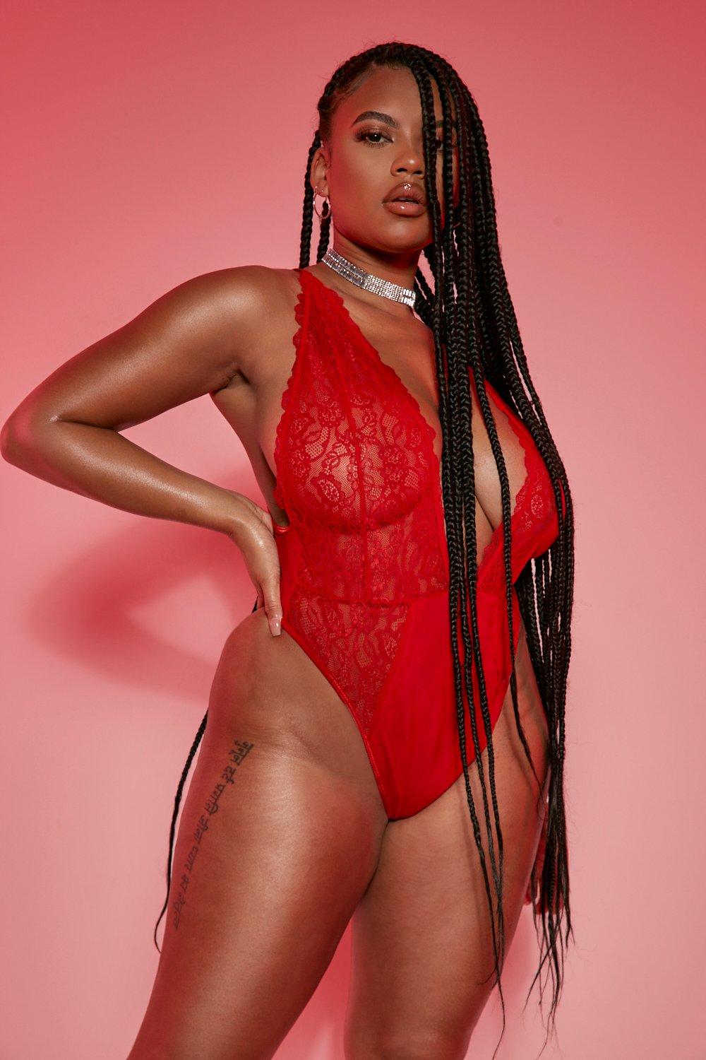 Red plunge bodysuit online