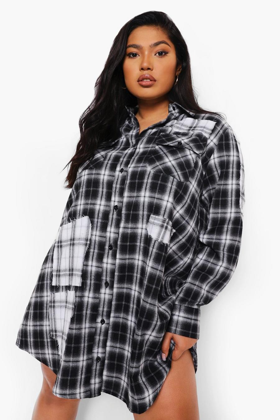 Black Plus Distressed Boyfriend Flannel Shirt Dress image number 1