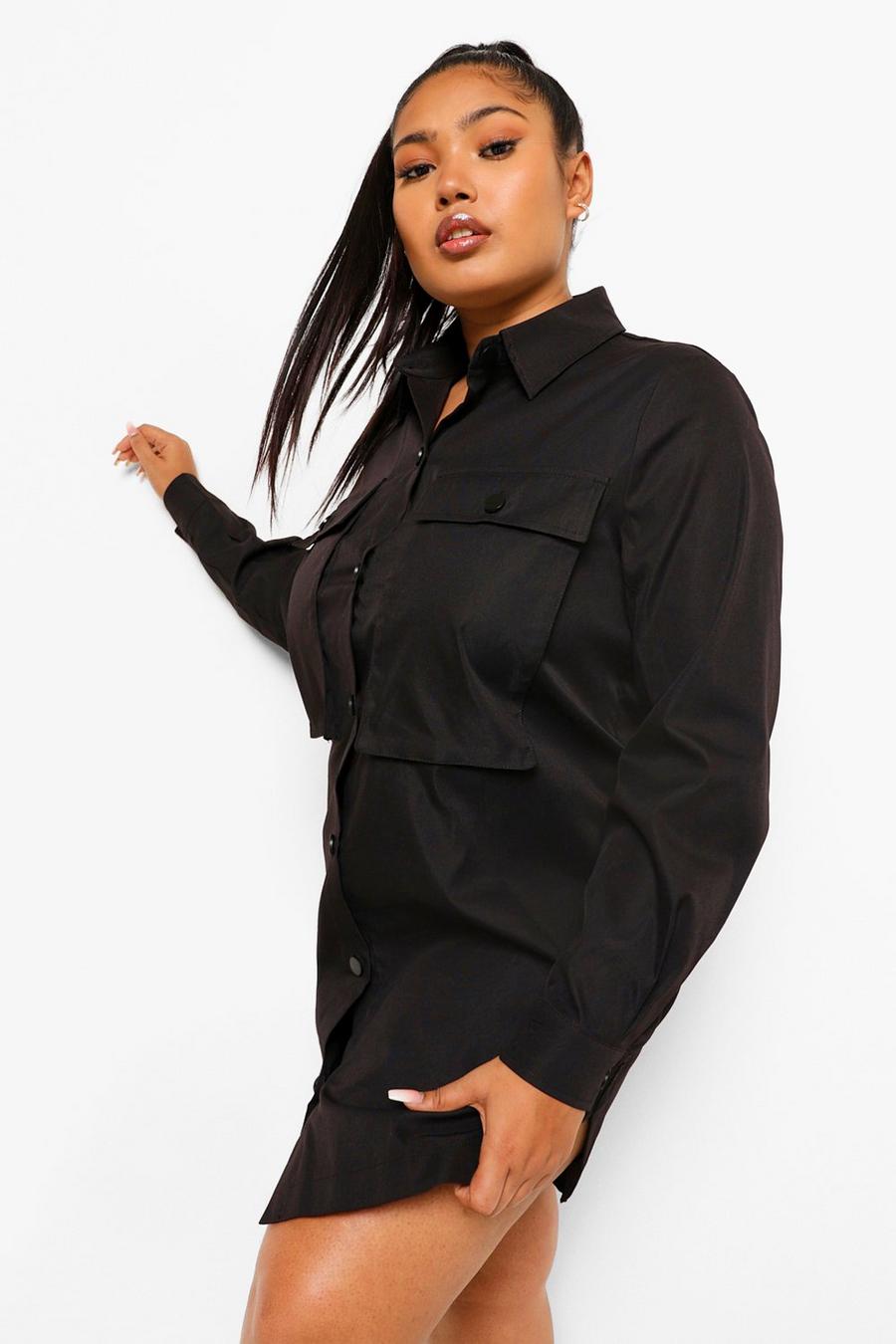 Black Plus Pocket Front Extreme Oversized Shirt Dress image number 1