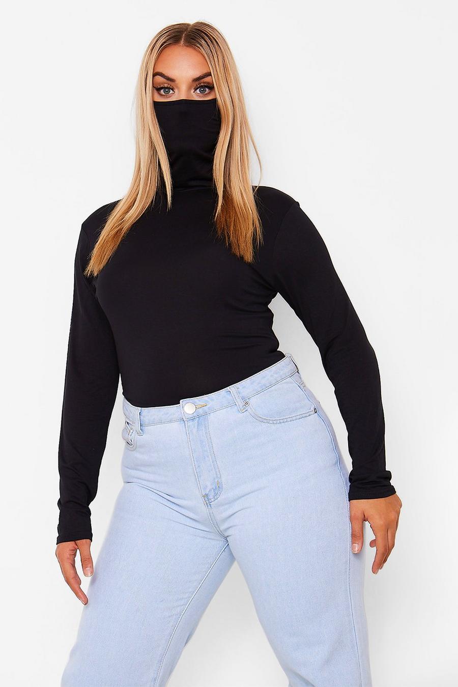 Black Plus Long Sleeve Face Mask Top image number 1