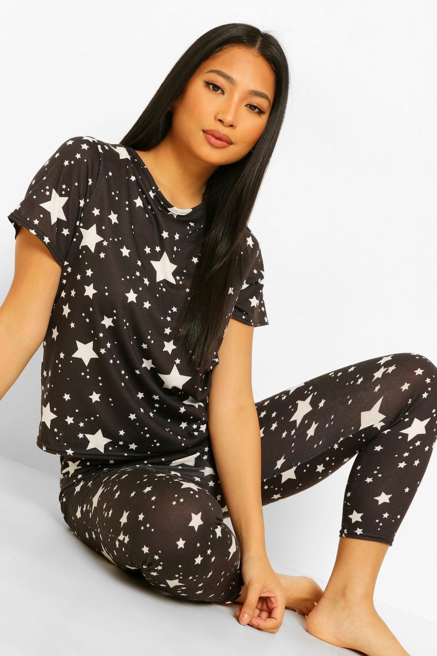 Conjunto de pijama con camiseta y leggings con estampado de estrellas, talla pequeña image number 1