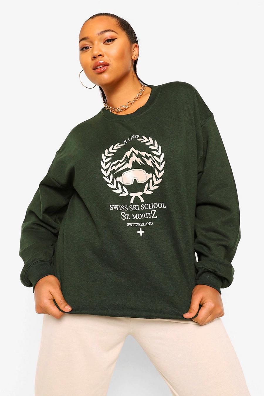 Bottle green Plus Ski School Printed Sweatshirt image number 1