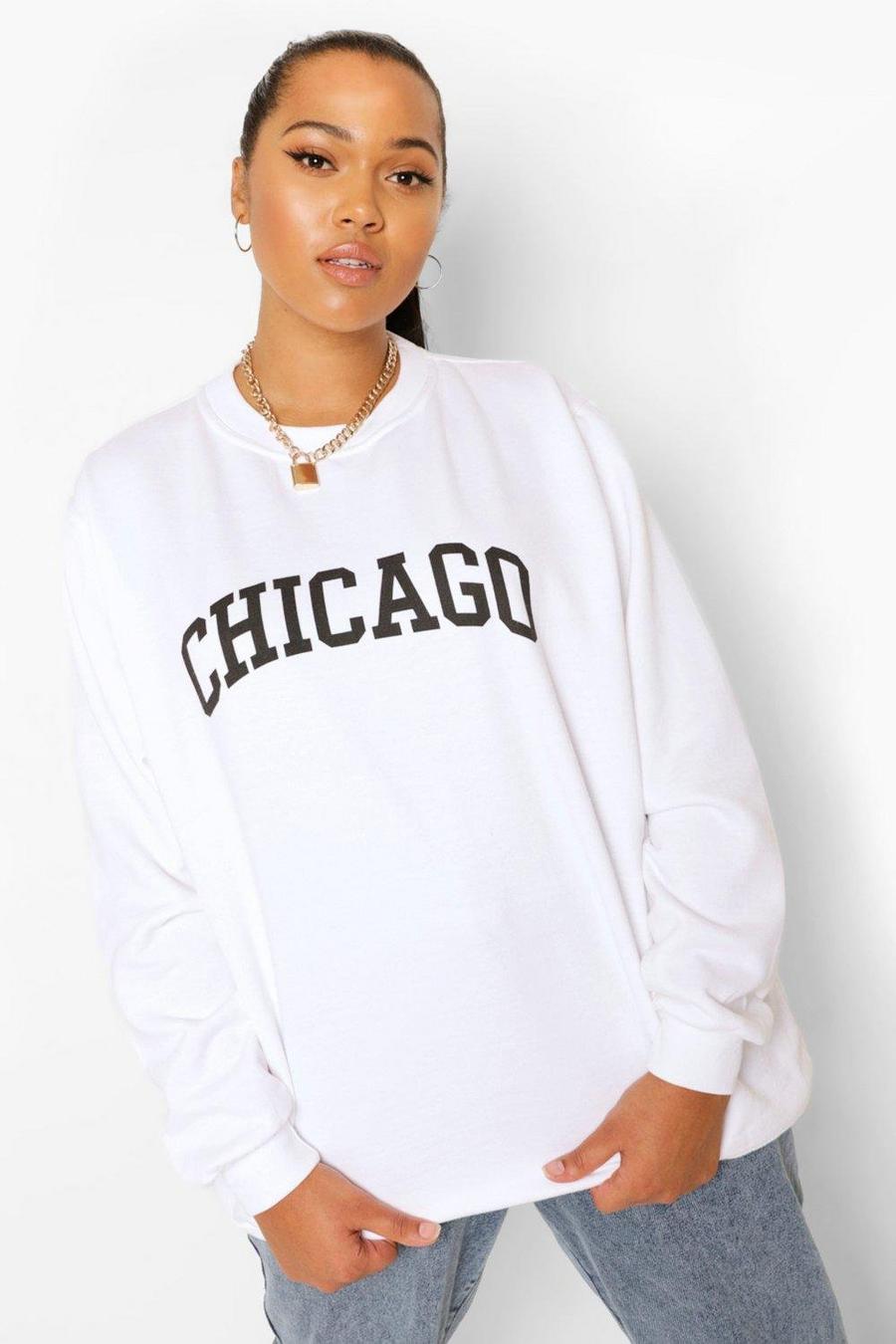 Plus Sweatshirt in Übergröße mit „Chicago“-Print, Grau meliert image number 1