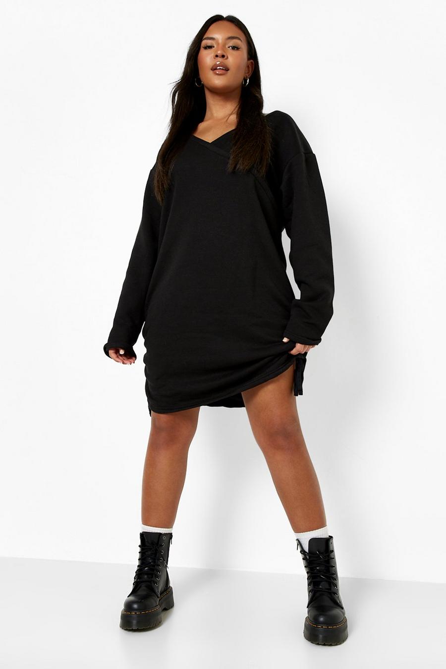 Black Plus Wrap Front Ruched Sweatshirt Dress image number 1
