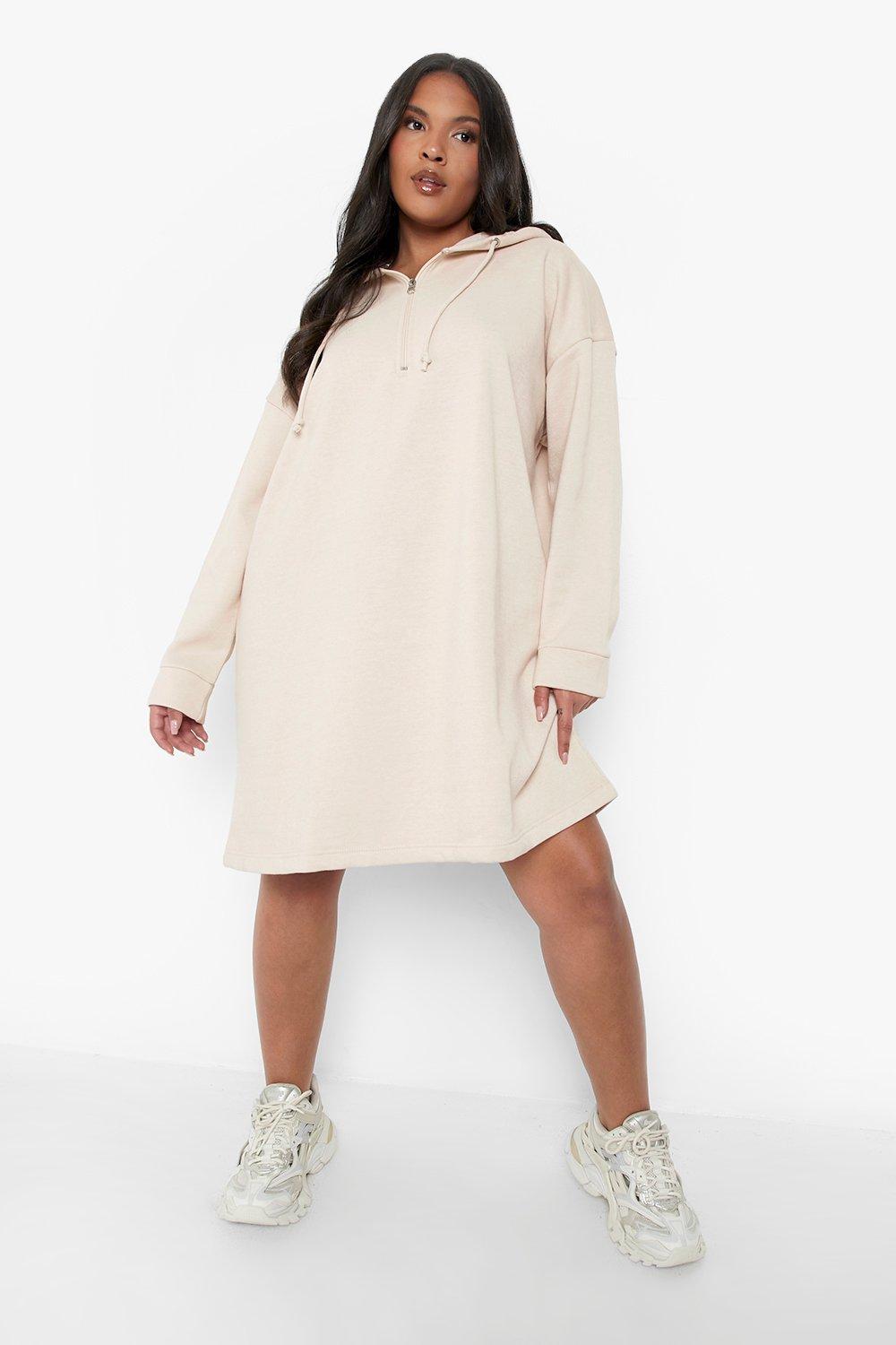 Plus Zip Front Oversized Sweatshirt Dress boohoo