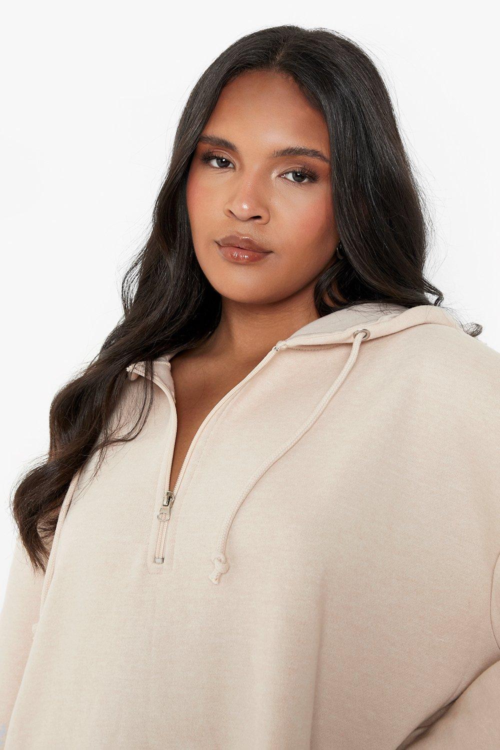 Plus Zip Front Oversized Sweatshirt Dress boohoo