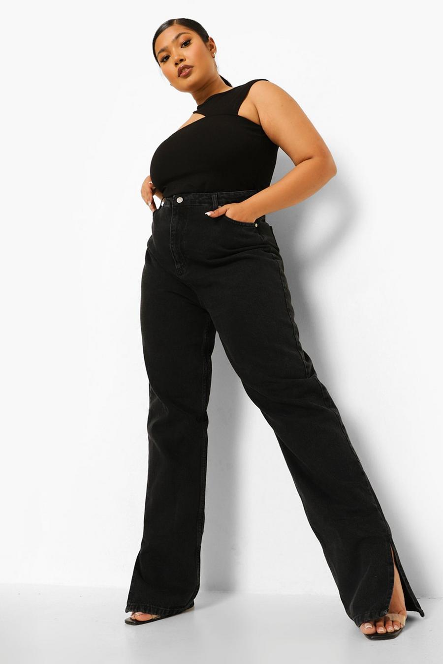 שחור ג'ינס למידות גדולות עם שסע במכפלת  image number 1