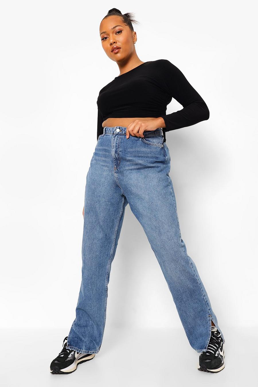 Vintage blue Plus Side Split Hem Jeans