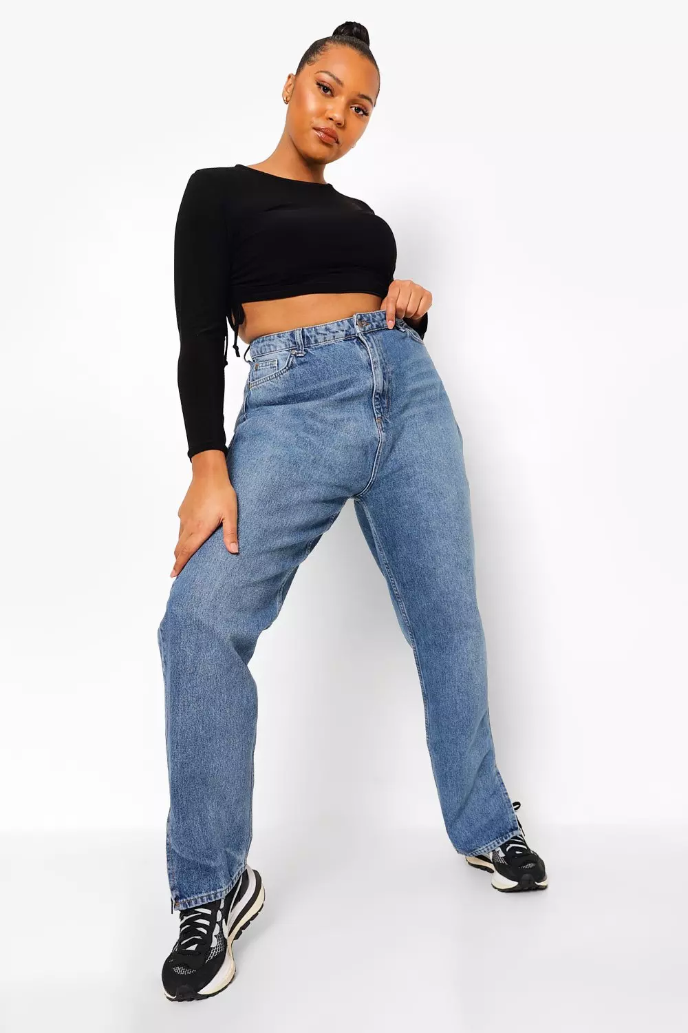 Women S Plus Side Split Hem Jeans Boohoo Uk