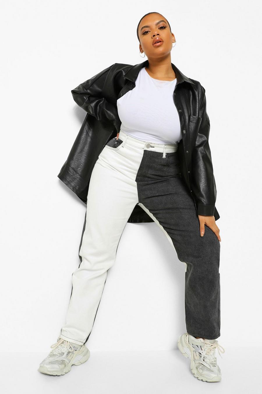 Black Plus Color Block High Rise Straight Jeans image number 1