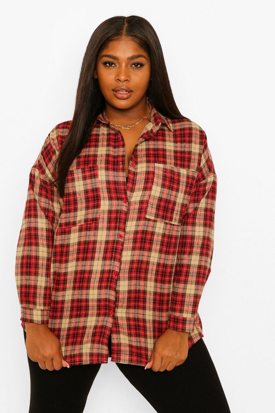 Berry Plus Flannel Oversized Boyfriend Shirt image number 1