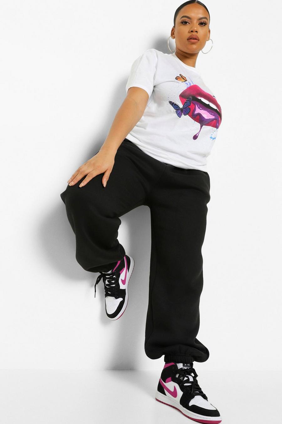 Black Plus Basic Casual Cuffed Track Pants image number 1