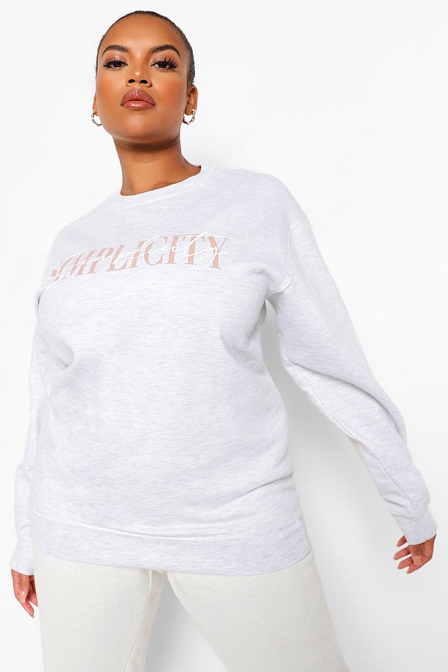 Plus Sweatshirt mit Simplicity-Print, Grau meliert image number 1