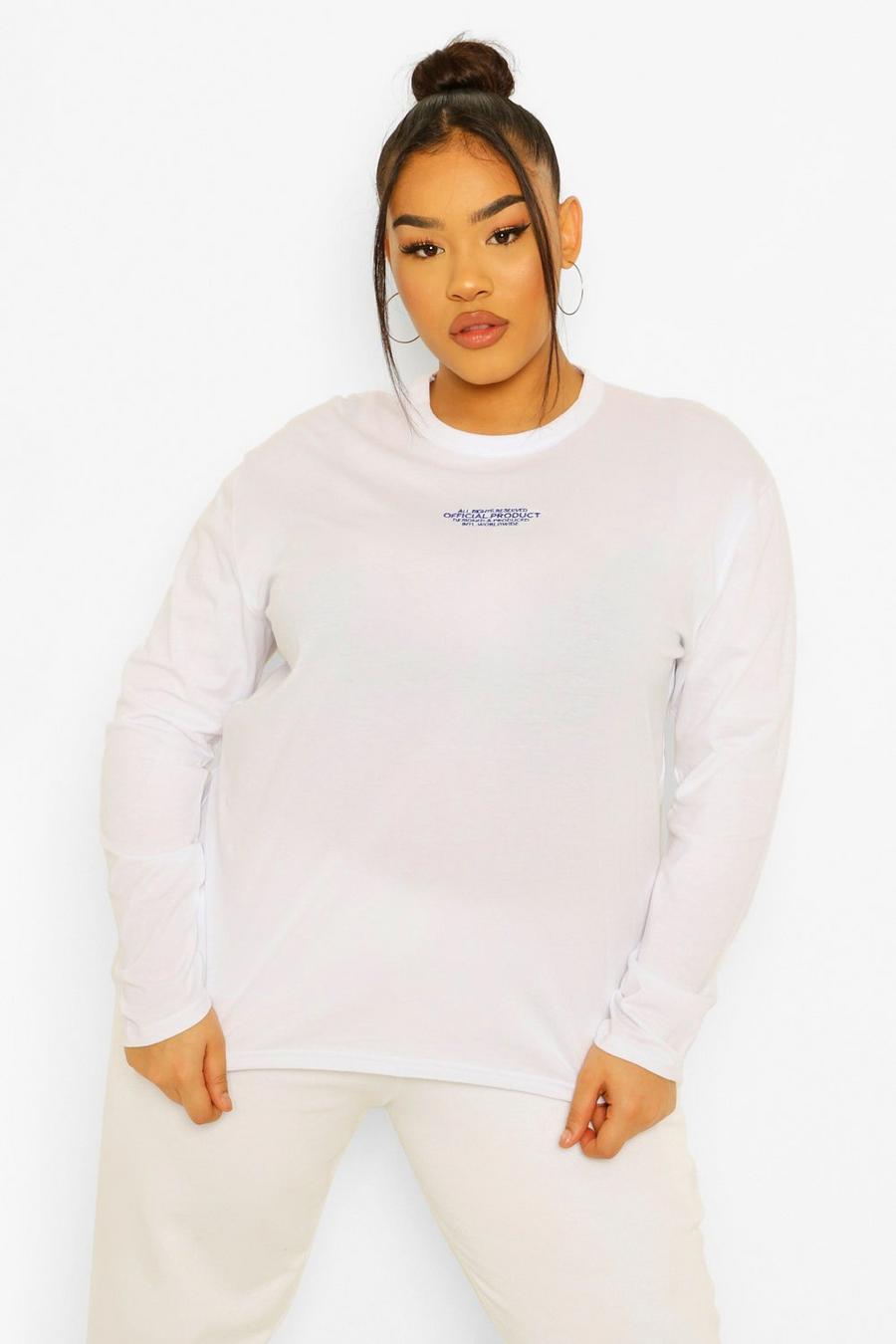 White Plus Official Embroidered Long Sleeve Tee image number 1