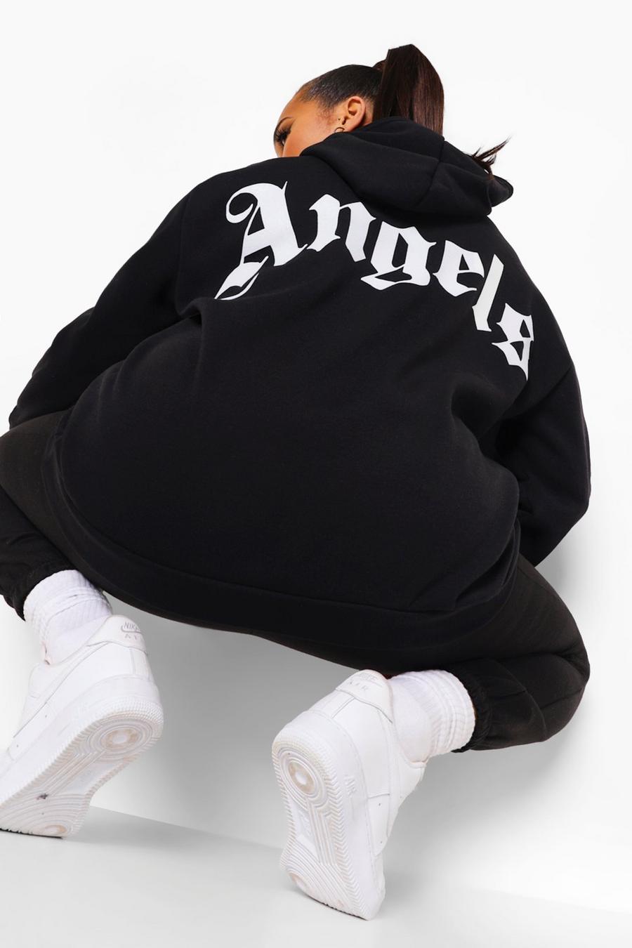 Sudadera Plus con capucha y estampado gráfico en la espalda Angels, Negro image number 1