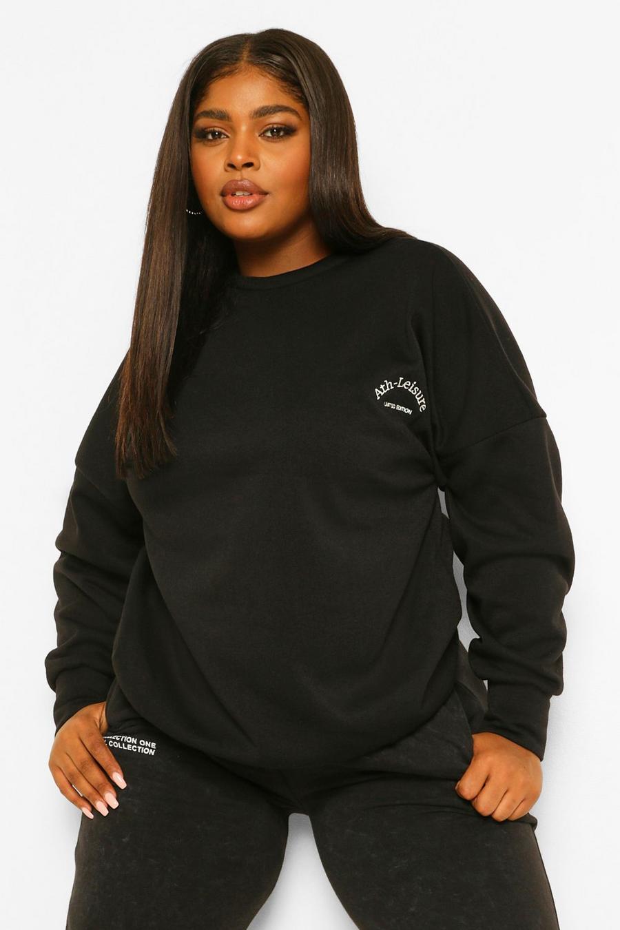 Black Plus Embroidered Athleisure Sweatshirt image number 1