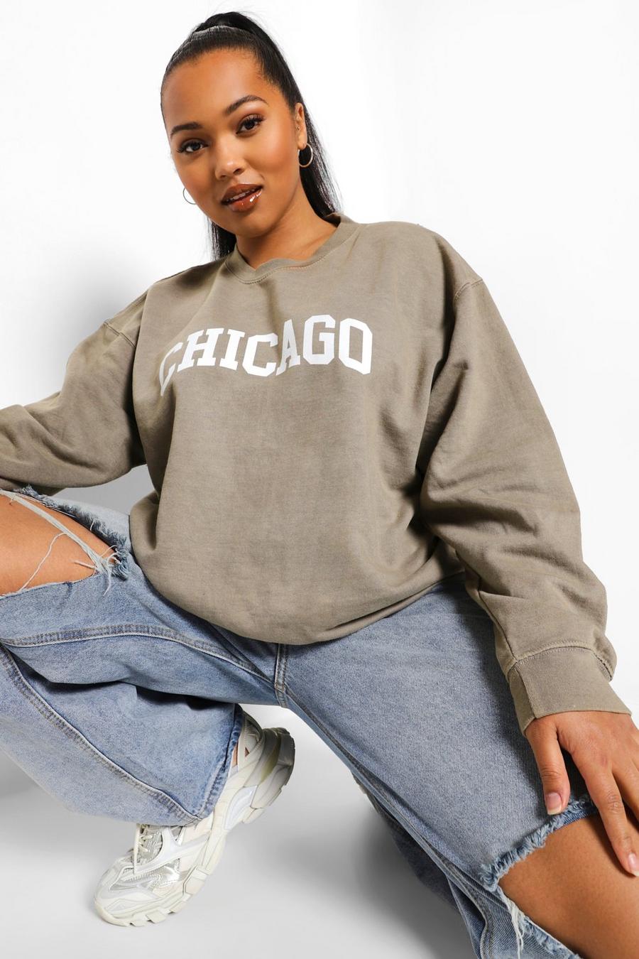 Khaki Plus Chicago Batikmönstrad sweatshirt med tryck image number 1