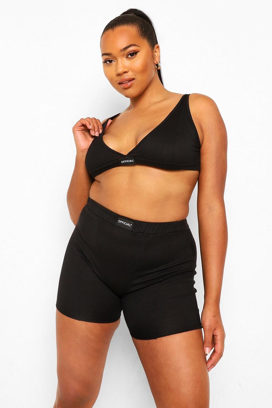Black Plus Official Rib Bralette And Boxer Set image number 1