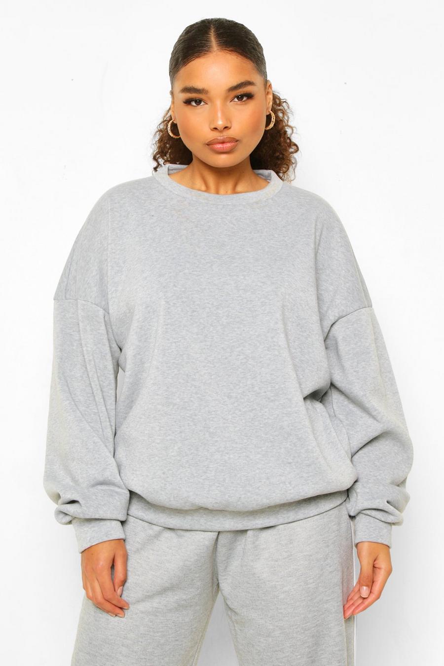 Grey Plus Fleece Loopback Oversized Sweatshirt image number 1