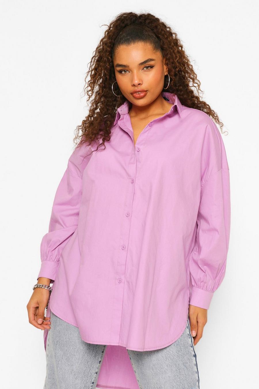 Grande taille - Chemise coupe oversize à ourlet plongeant, Lilas image number 1