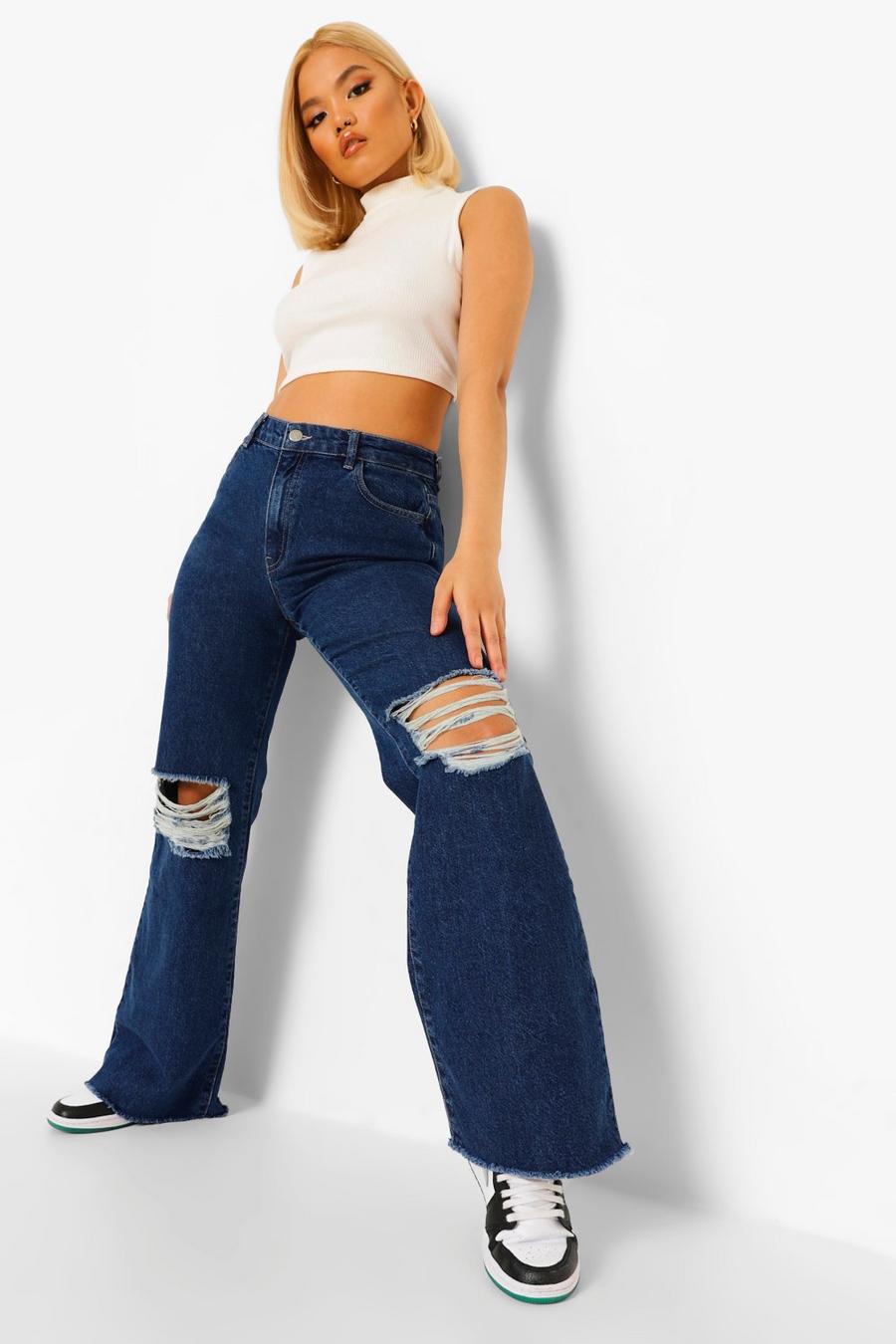 Dark blue Petite Stretch High Waisted Flare Jeans image number 1
