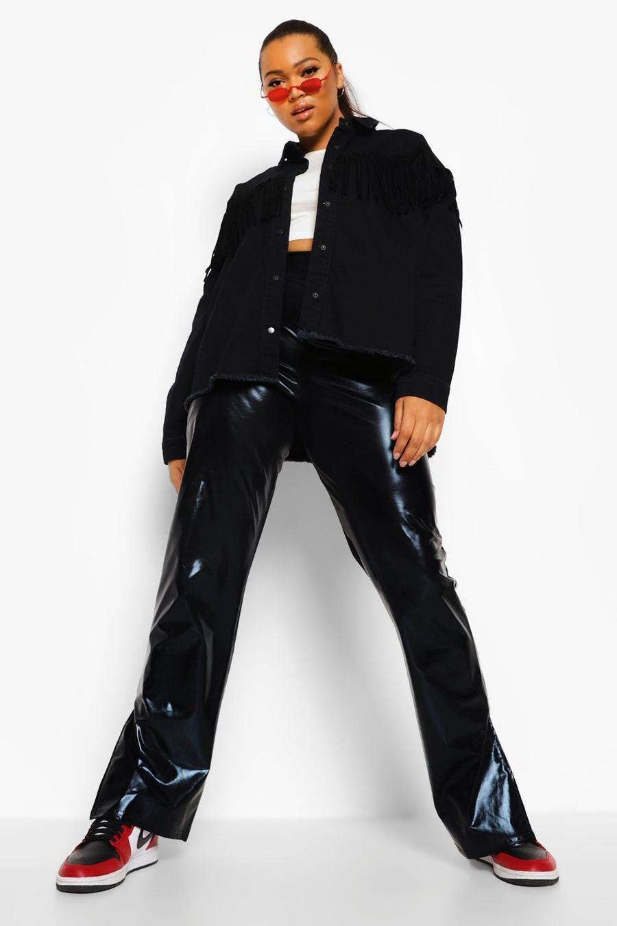 שחור ז'קט מבד ג'ינס עם פרנזים למידות גדולות image number 1