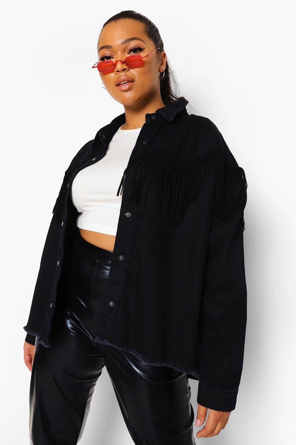 Black fringe jacket plus size hotsell