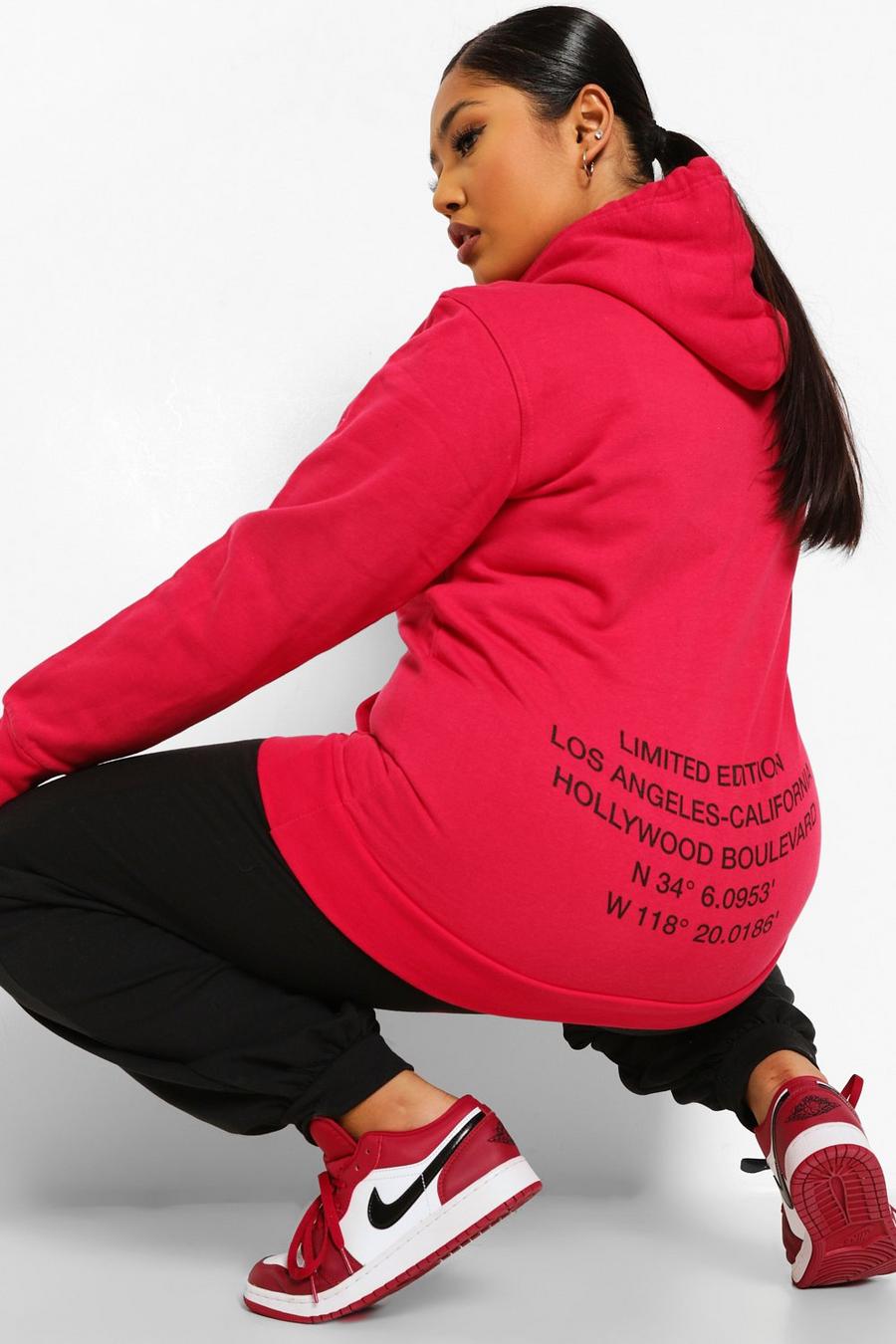 Sweat à capuche coupe oversize imprimé Limited Edition au dos Plus, Rose vibrant image number 1