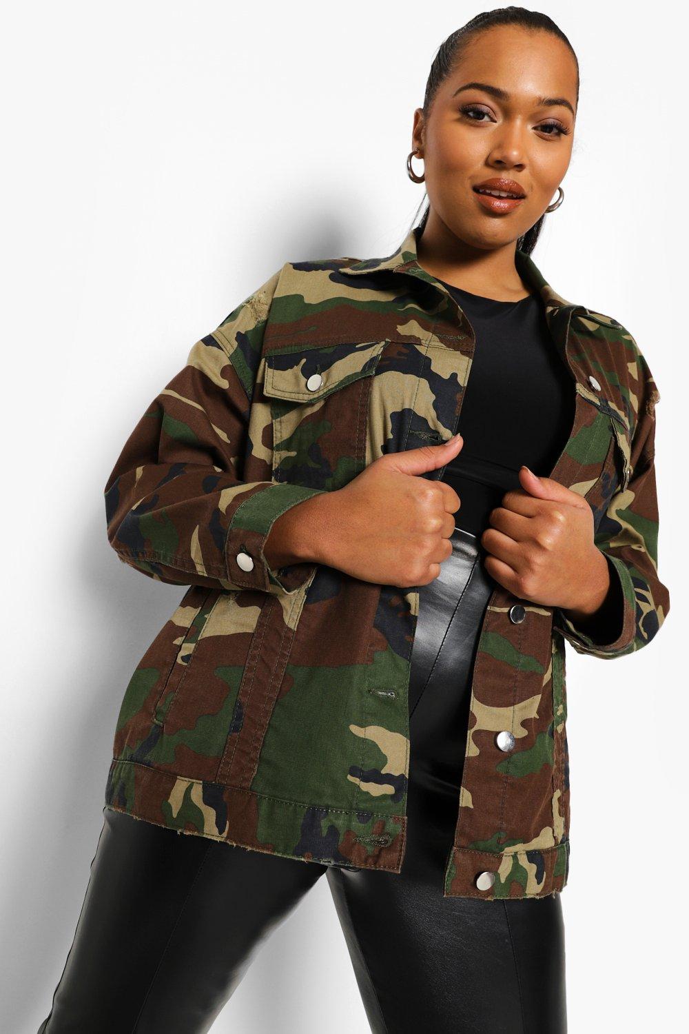 Hooded Oversized Camo Denim Jacket Boohoo