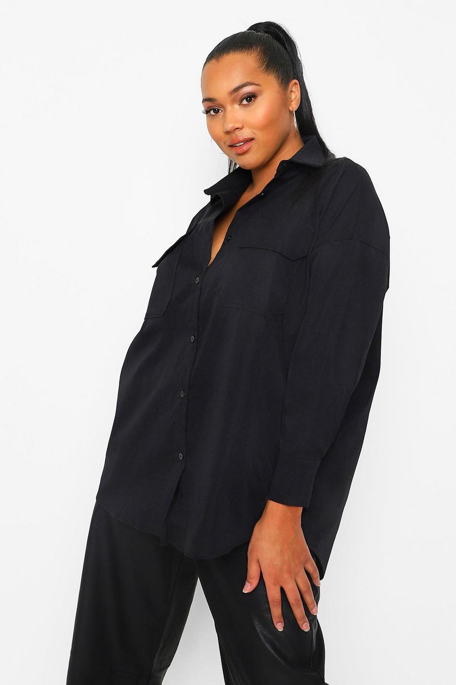 שחור חולצת אוברסייז עם כיס בחזית למידות גדולות image number 1