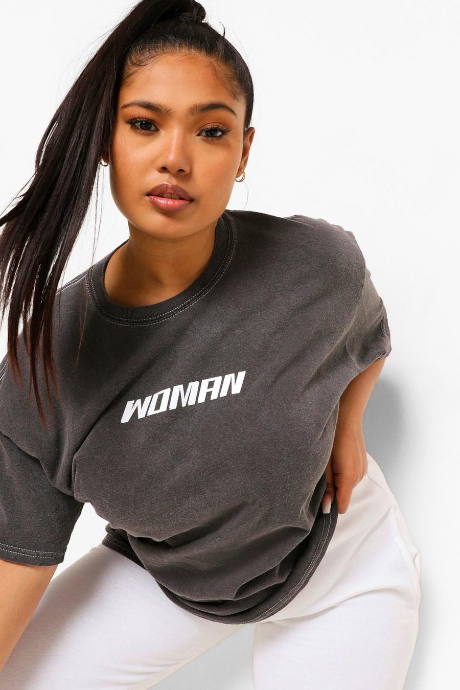 Grande taille - T-shirt délavé oversize "Woman", Black image number 1