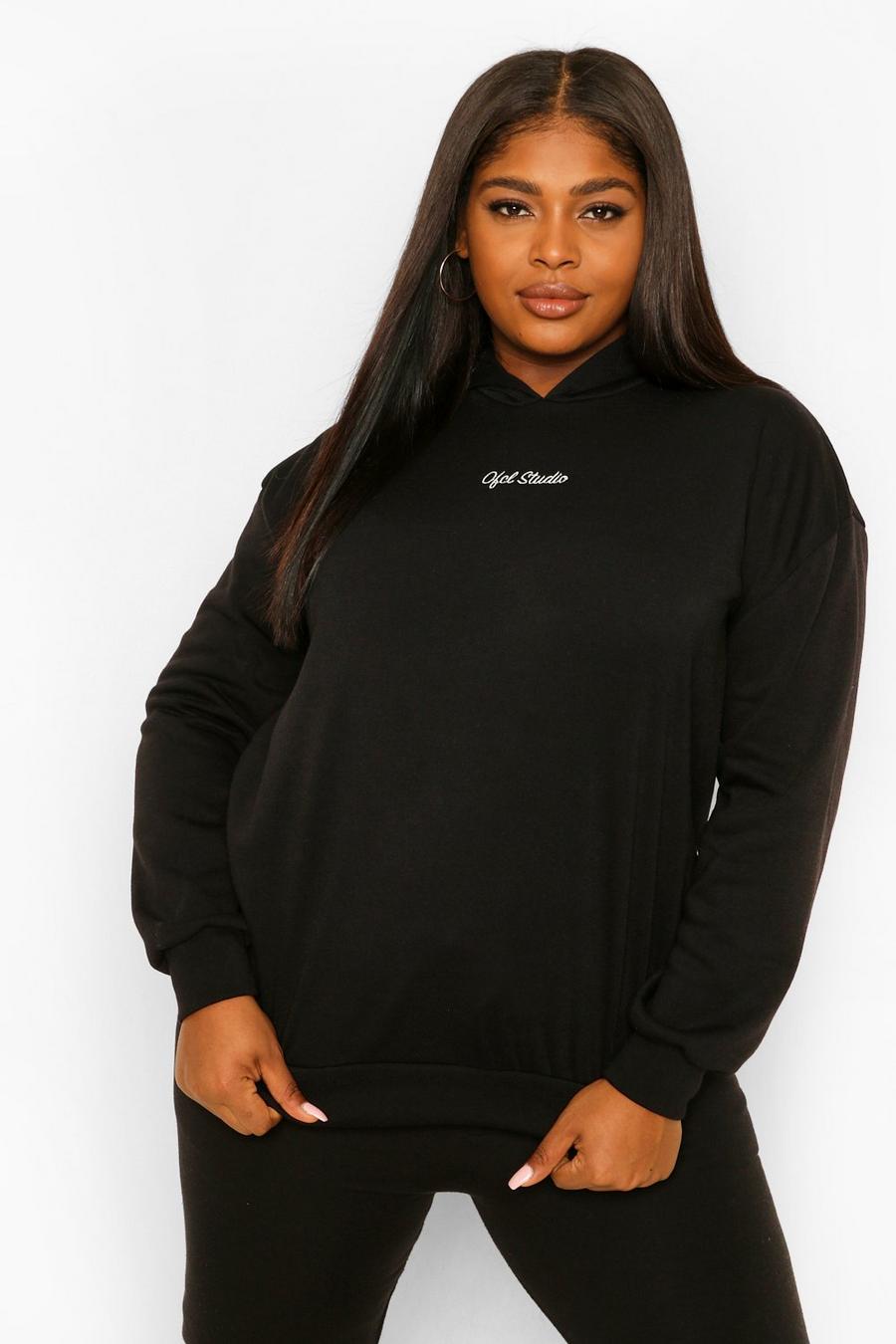Black Plus Official Embroidered Oversized Hoodie image number 1