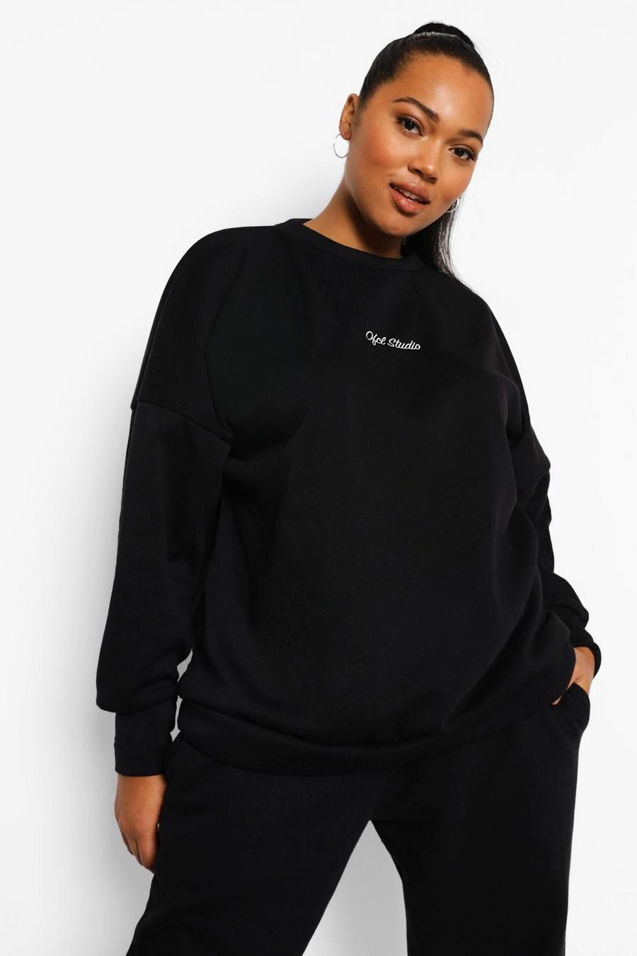 Black Plus Official Embroidered Oversized Sweatshirt image number 1