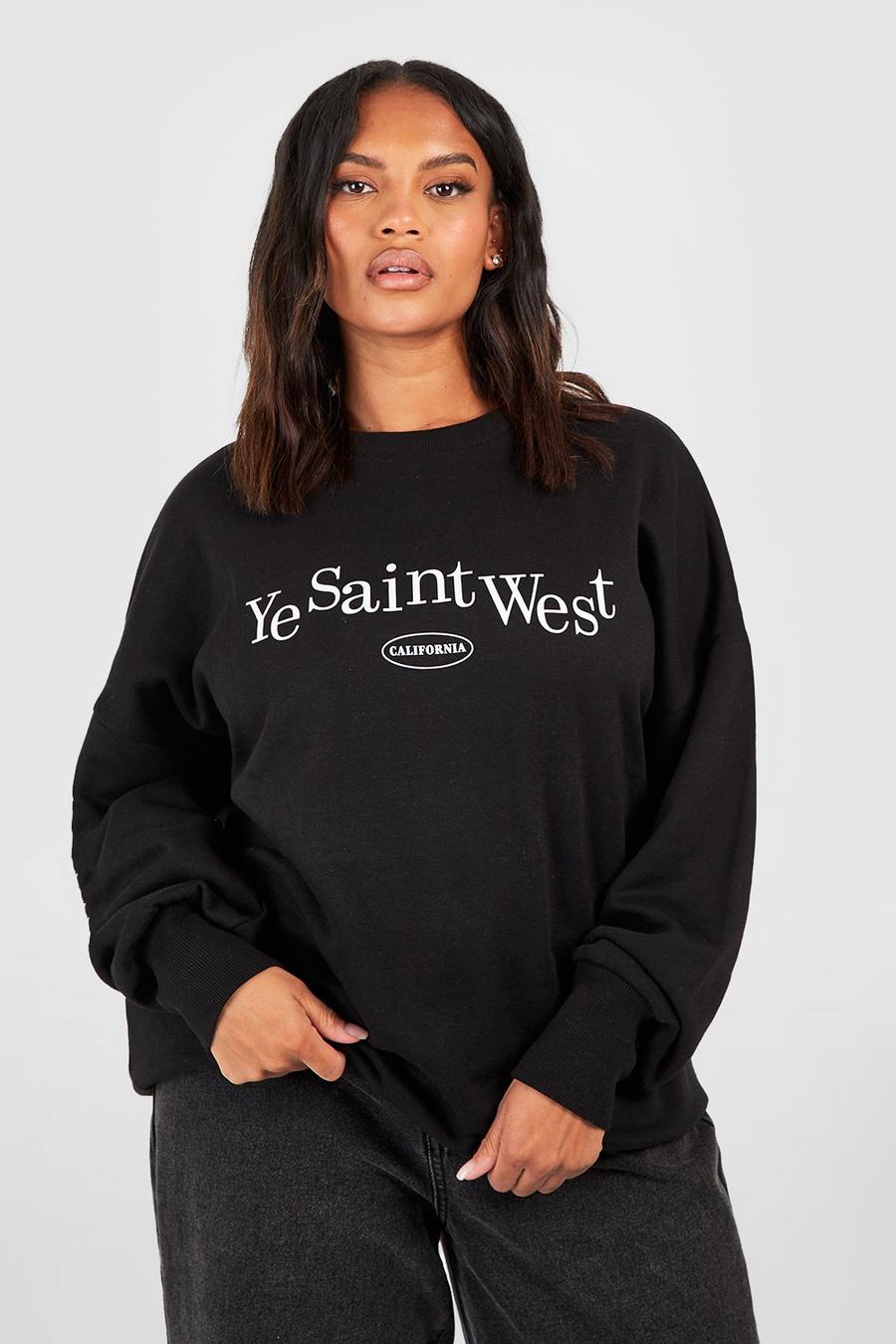 Plus Sweatshirt mit Ye Saint West Print, Schwarz image number 1