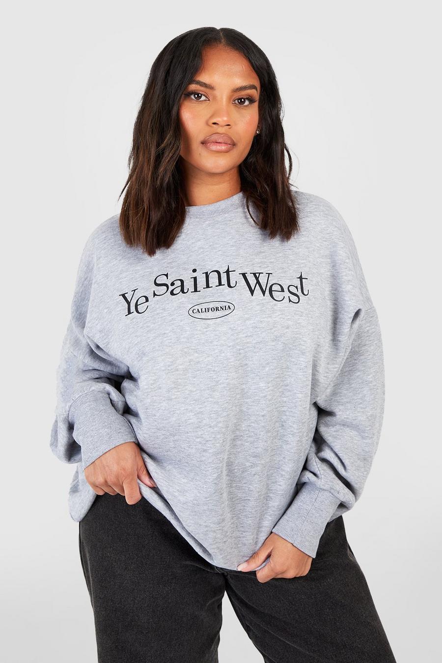 Plus Sweatshirt mit Ye Saint West Print, Grau image number 1