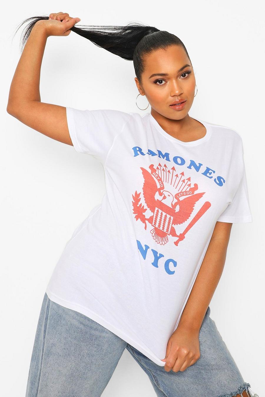 T-Shirt mit Ramones Baseball-Motiv in Übergröße, Weiß image number 1