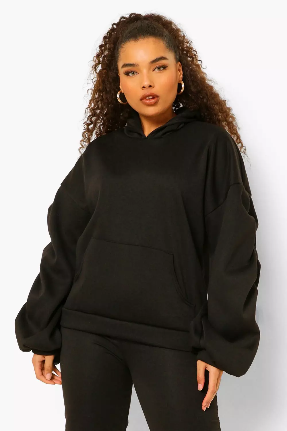 Ruched sleeve oversized hoodie sale