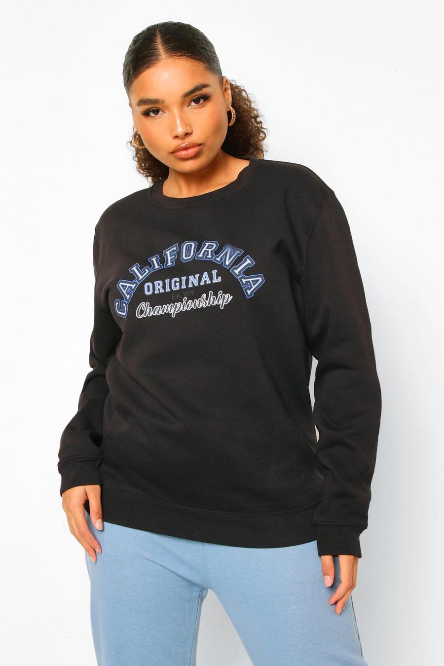 Plus Sweatshirt mit „California“-Slogan im College-Stil , Schwarz image number 1