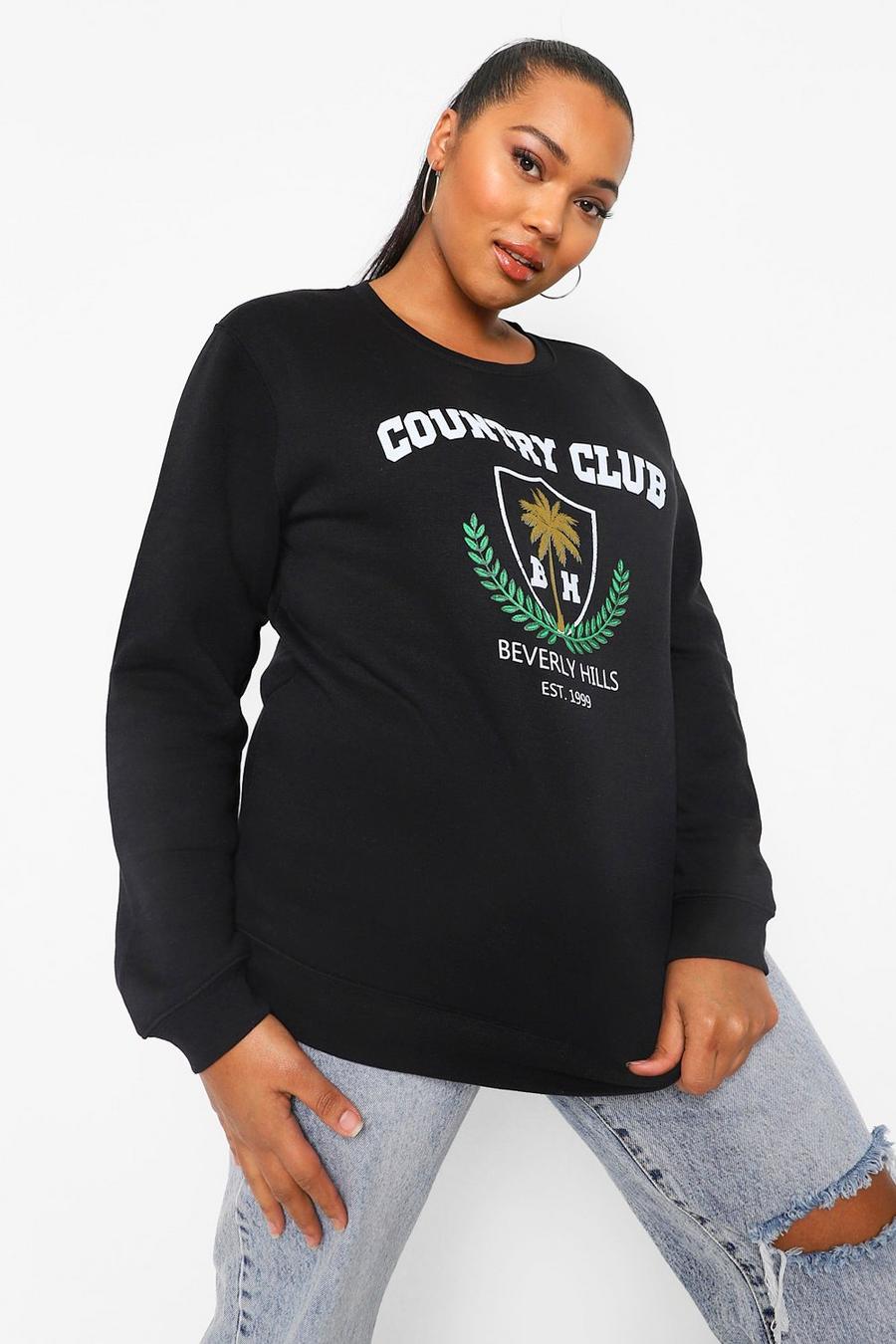 Plus Sweatshirt mit „Country Club“ College-Slogan , Schwarz image number 1