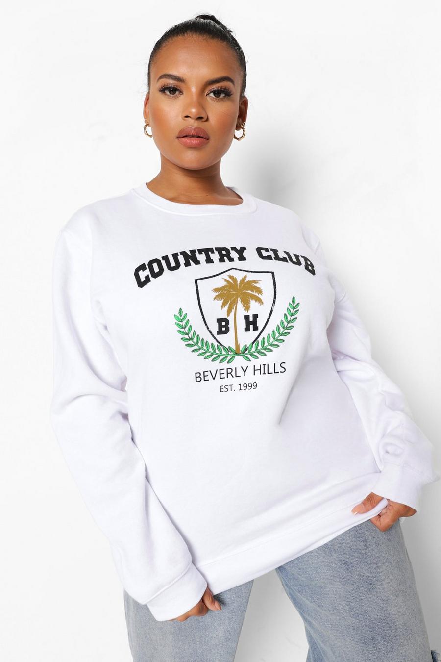 White Plus - "Country Club" Sweatshirt med slogan i varsitystil image number 1