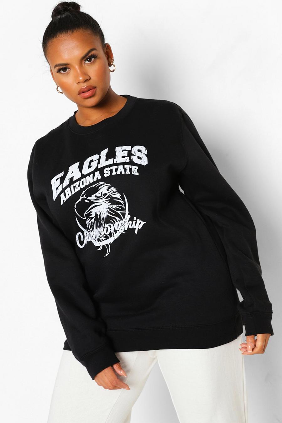 Black Plus - "Eagles" Sweatshirt med slogan i varsitystil image number 1