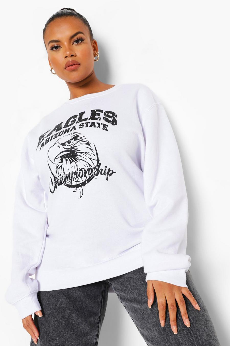 White Plus - "Eagles" Sweatshirt med slogan i varsitystil image number 1