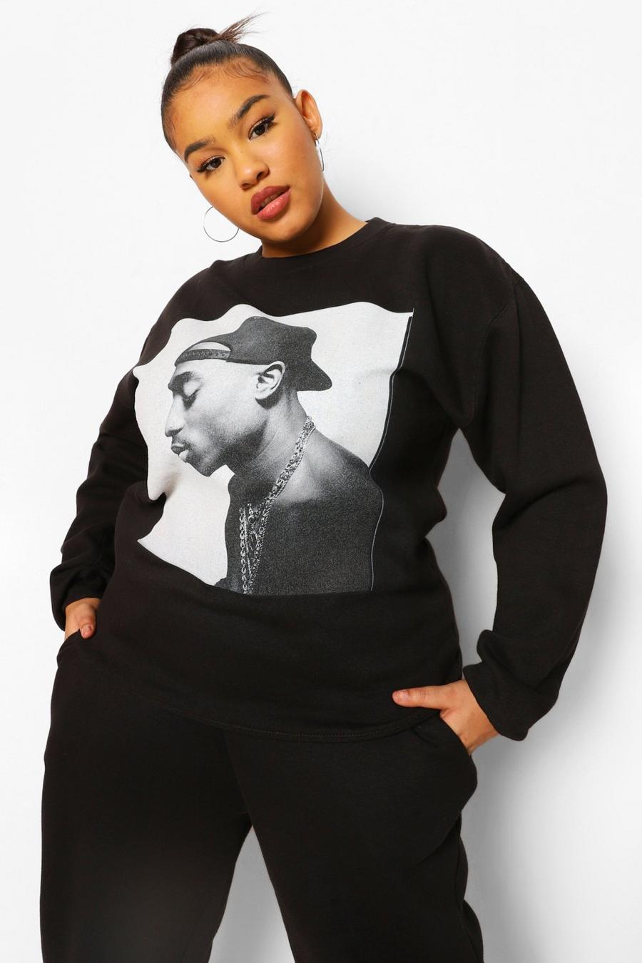 Plus Sweatshirt mit lizenziertem Tupac-Motiv, Schwarz image number 1