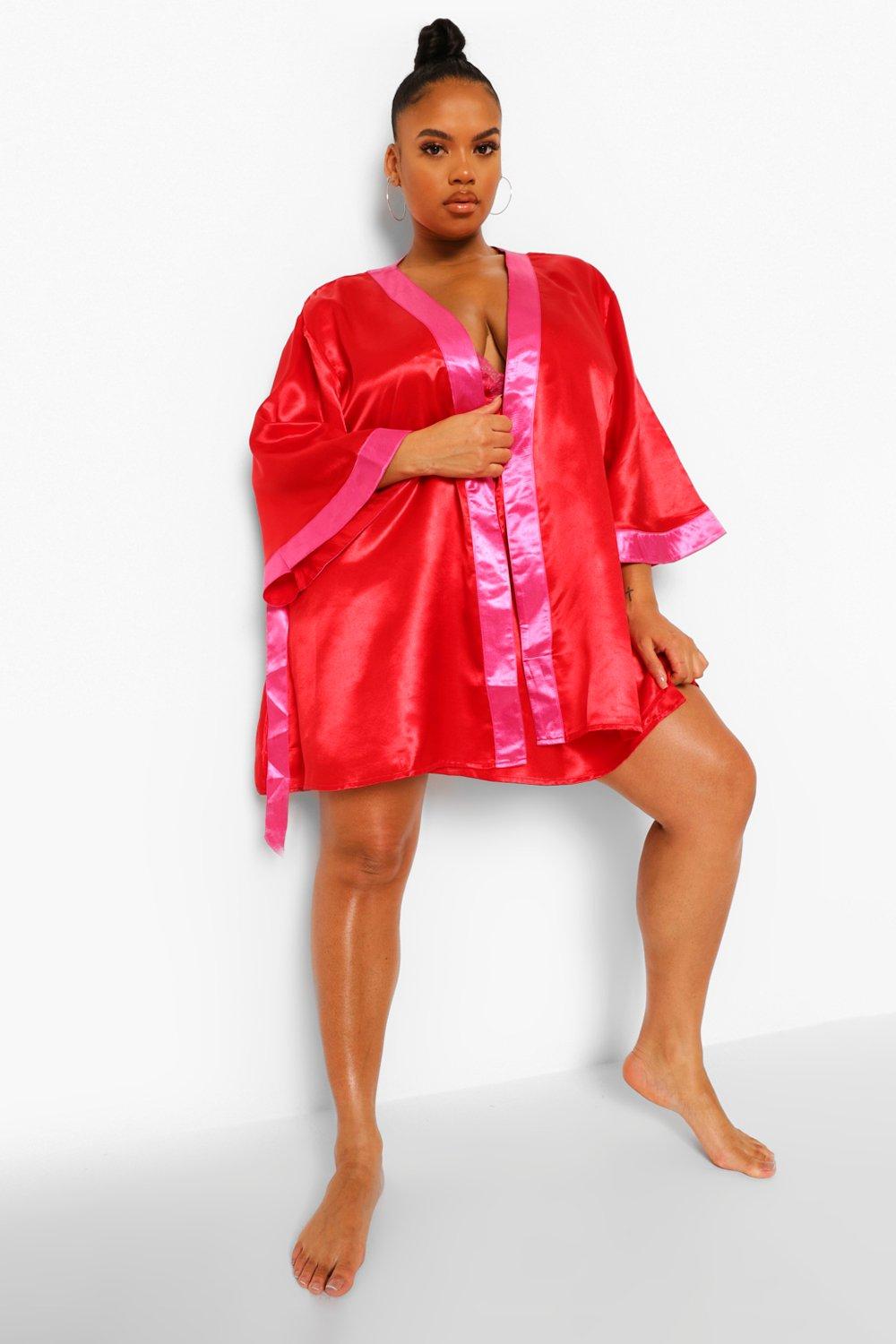 Peignoir kimono en satin contraste Plus boohoo FR