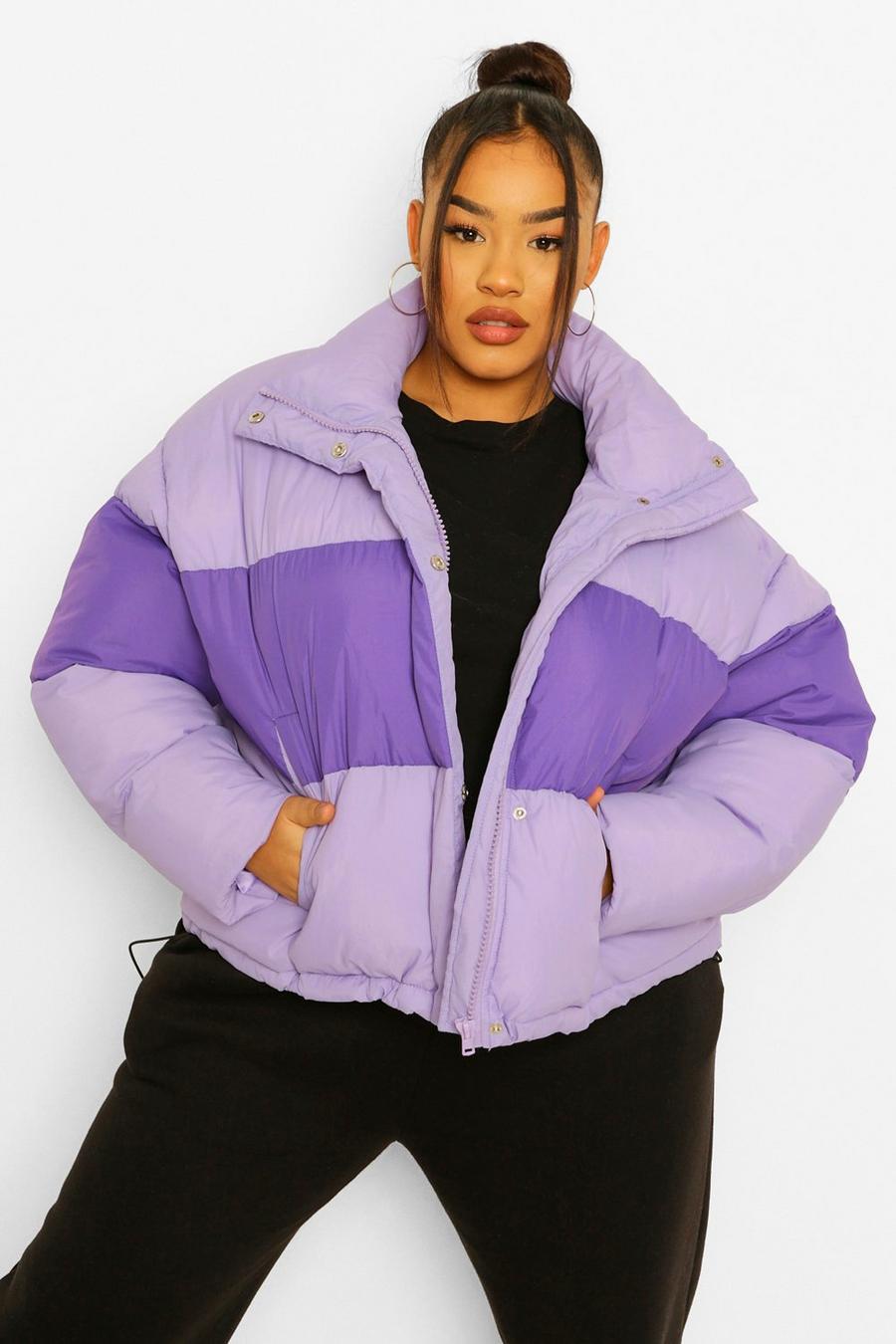 Lilac Plus Toggle Color Block Puffer Coat image number 1