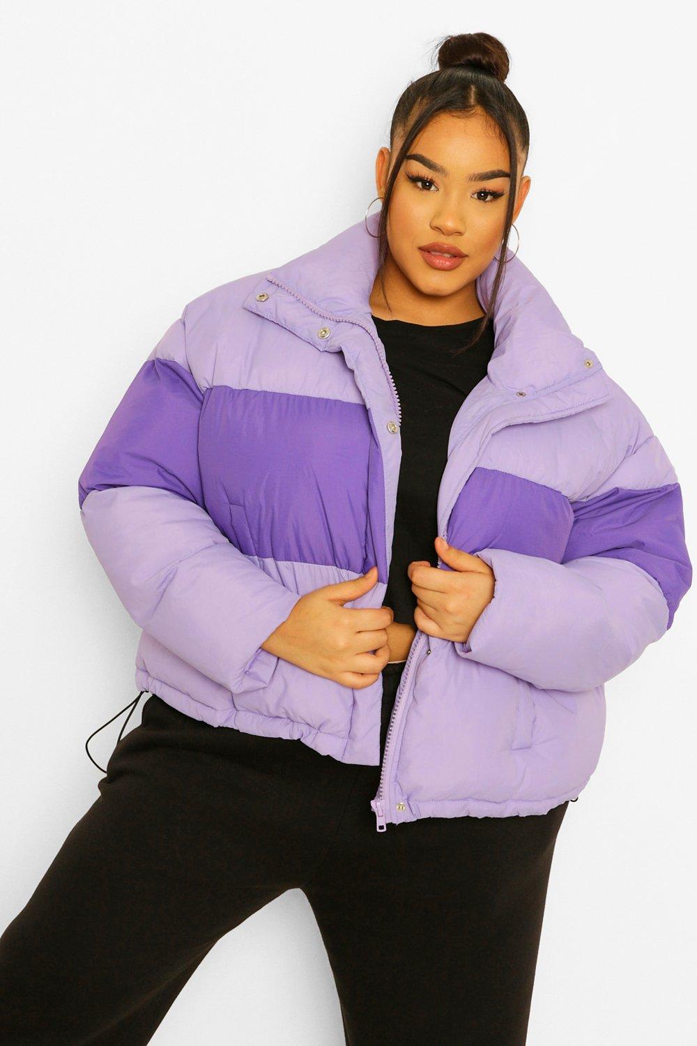 Purple Colour Block Puffer Jacket