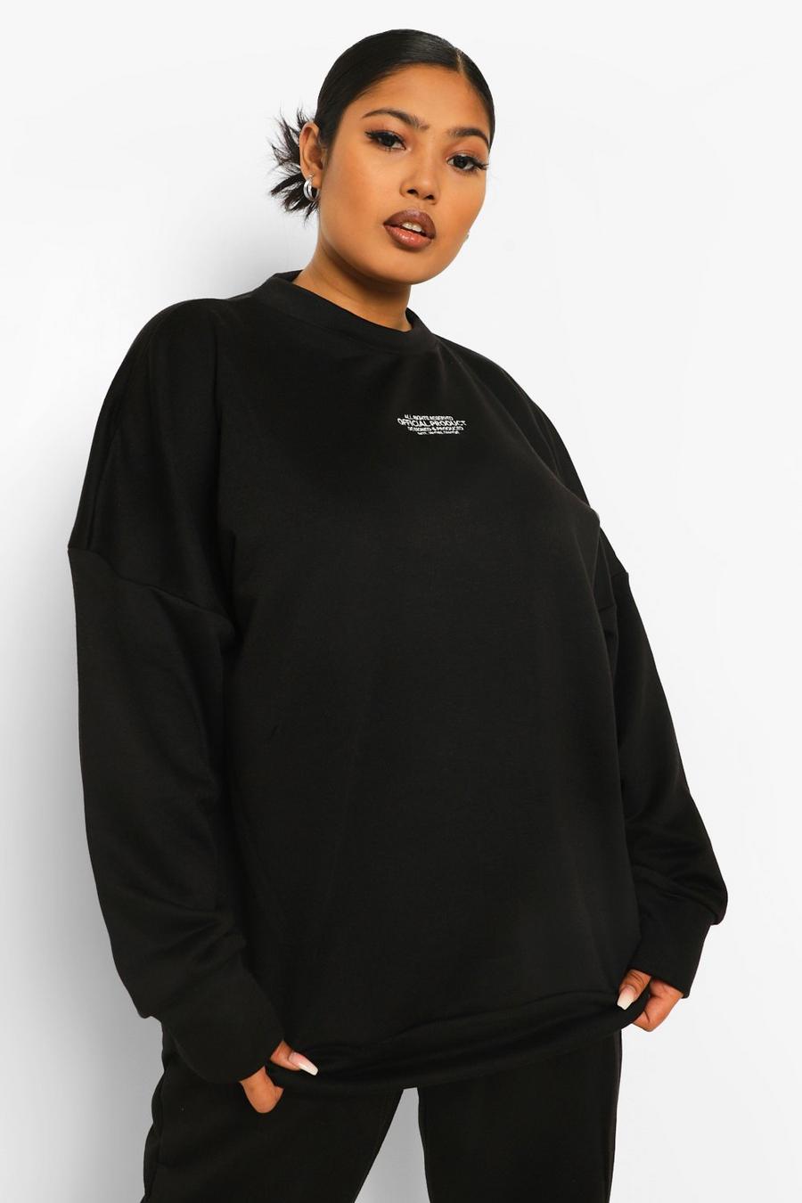 Plus Besticktes, übergroßes Sweatshirt , Schwarz image number 1