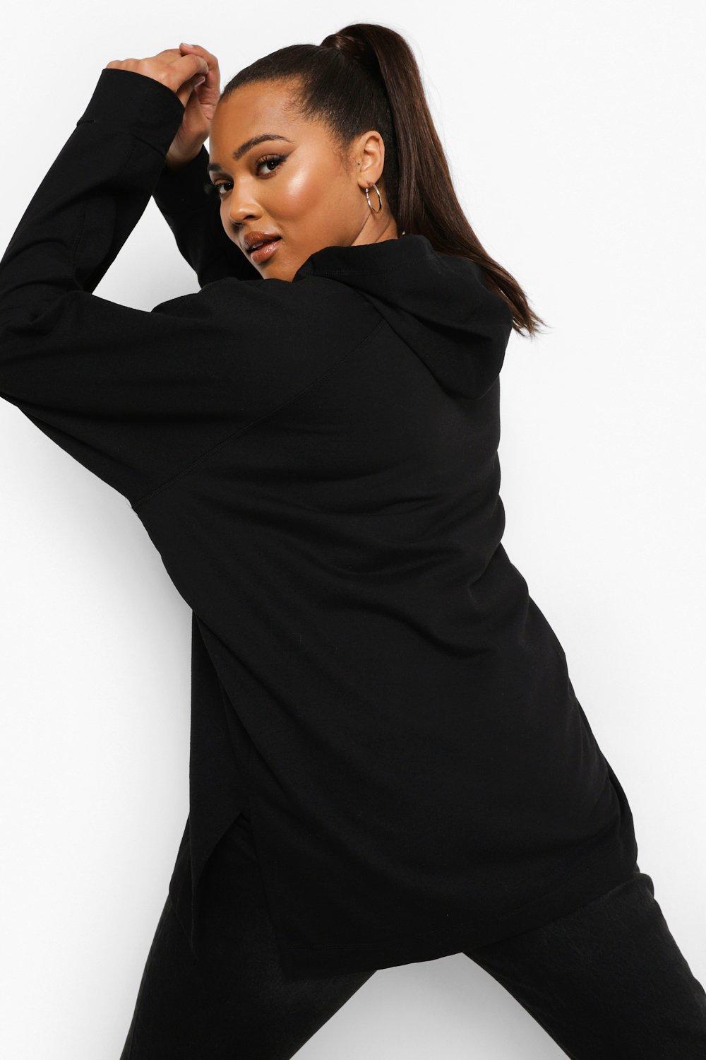 Black Plus Light Weight Loopback Oversized Hoodie