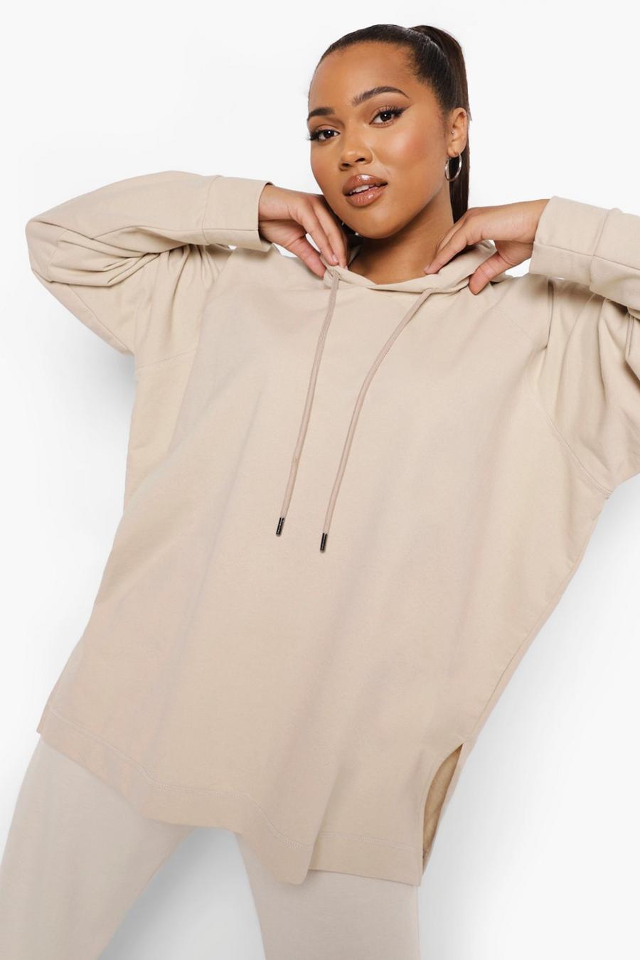 Oatmeal beige Plus Light Weight Loopback Oversized Hoodie image number 1